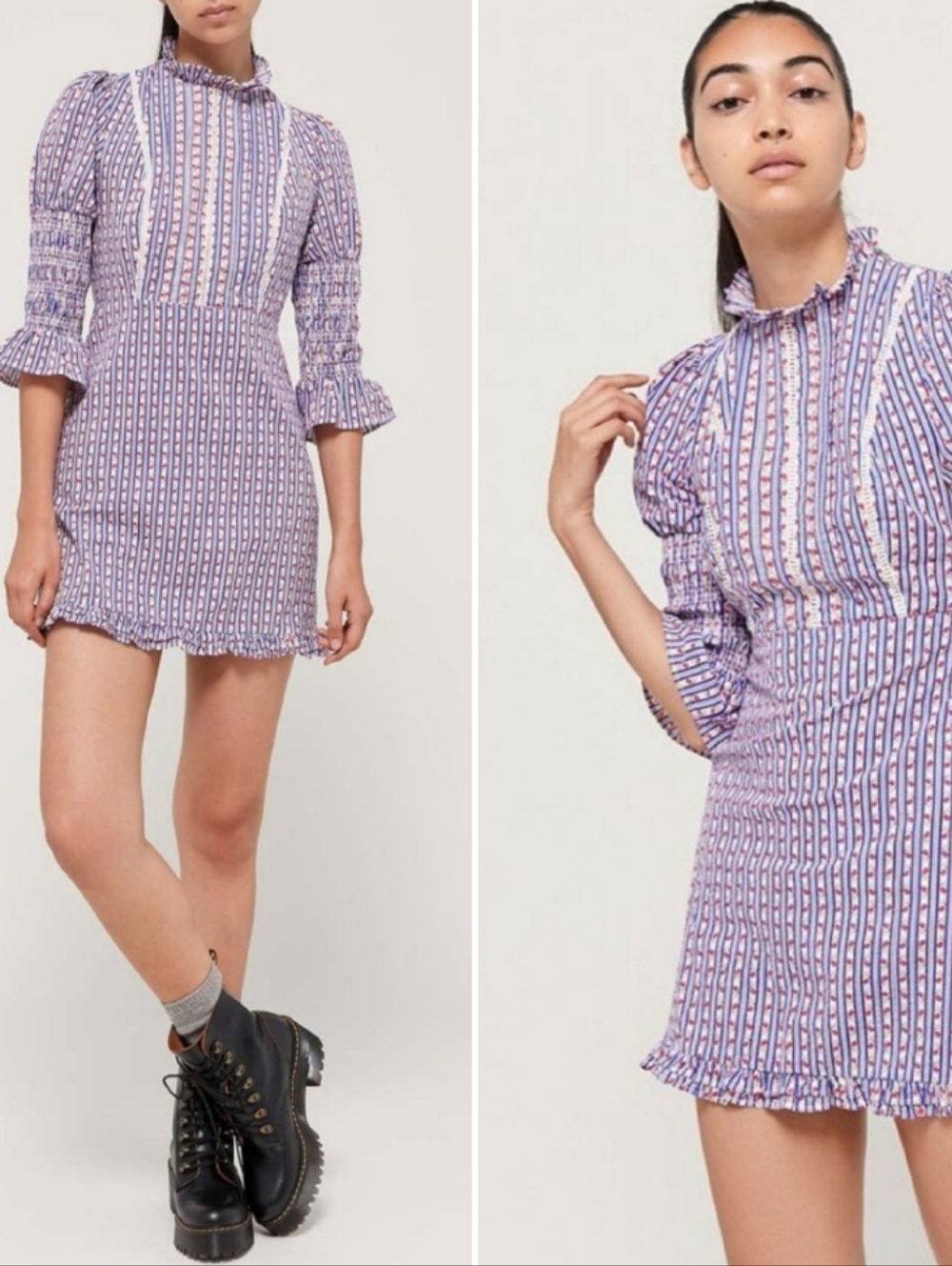 Laura Ashley x Urban Outfitters Maisy Mock Neck Mini Dress Size M Floral ditsy